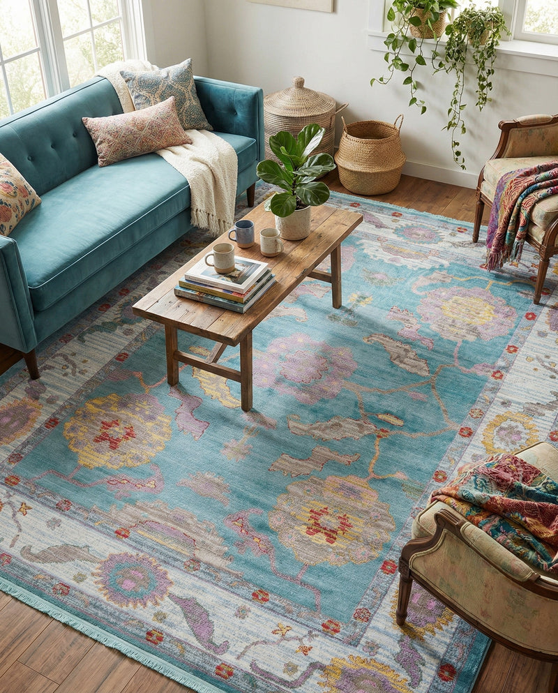 Arcadia Rugs Collection Area Rug - Eden (Aqua and Blue) Rectangle Aqua and Blue  lifestyle 22