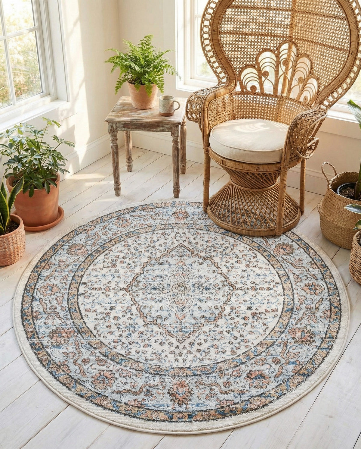 Mykonos Manor Collection Area Rug - Delos Round Ivory  lifestyle 67
