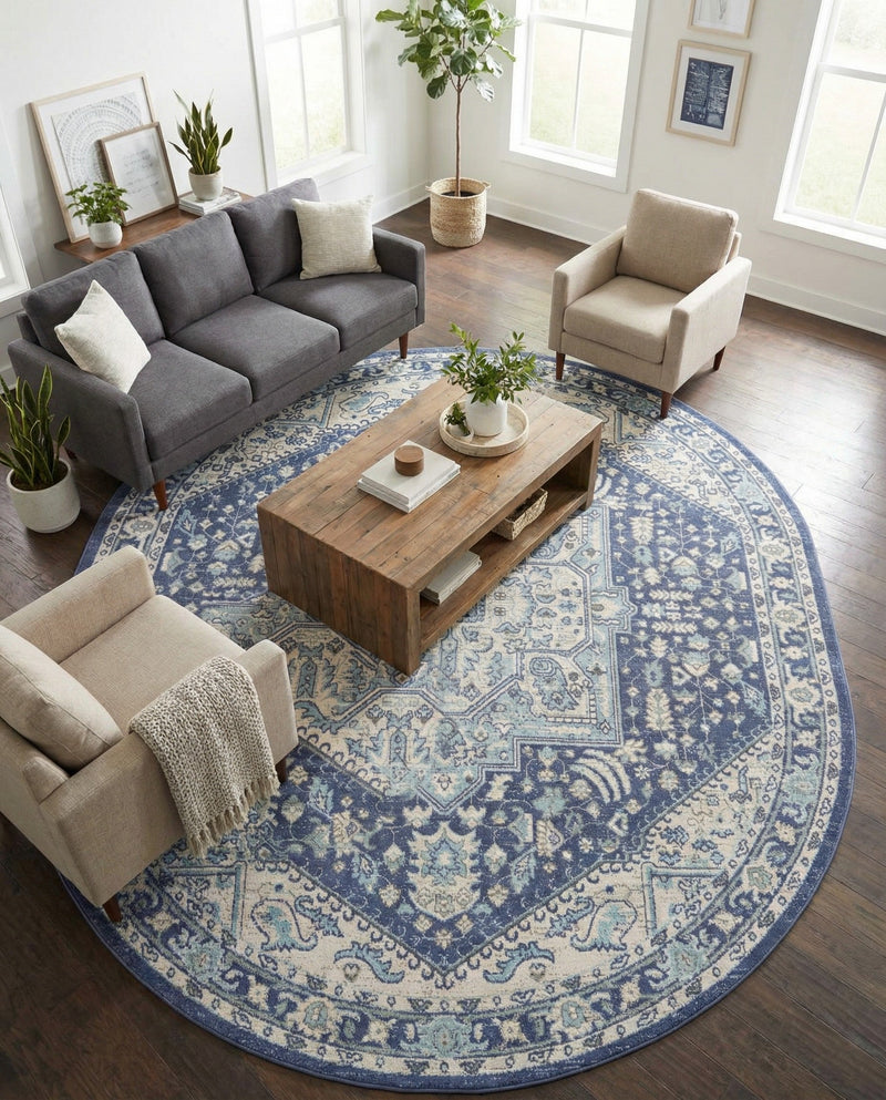 Savannah Series Collection Area Rug - Charleston (French Blue) Oval French Blue  lifestyle 44
