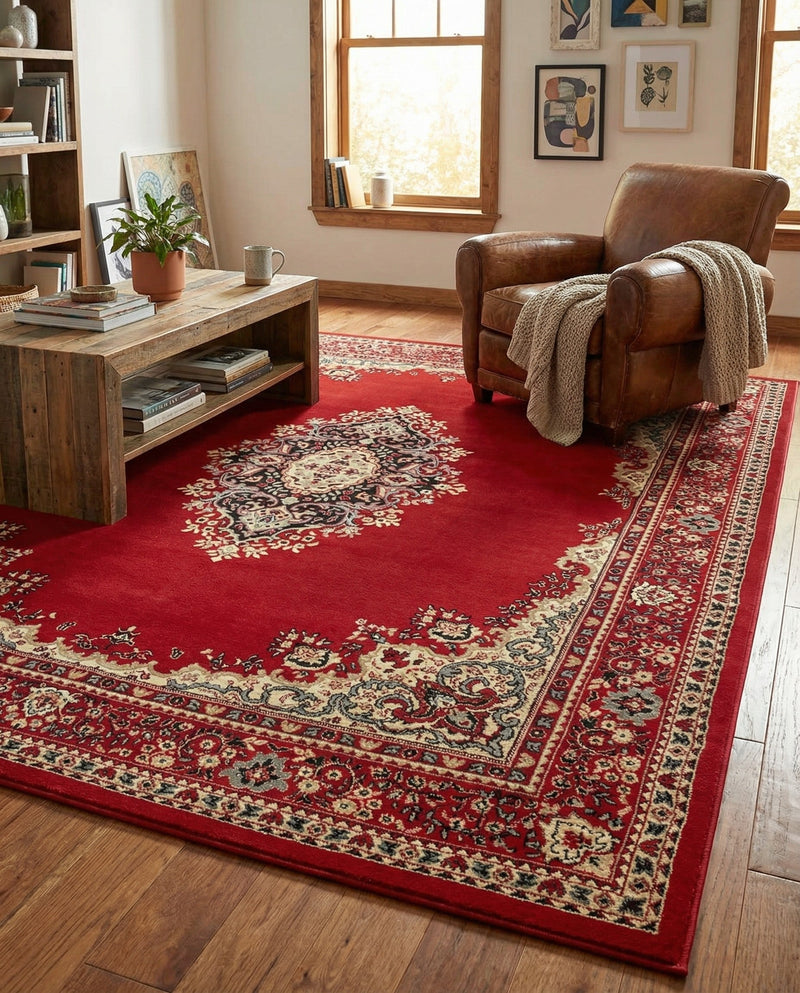 Tabriz Tapestry Collection Area Rug - Azerbaijan (Red) Rectangle Red  lifestyle 17