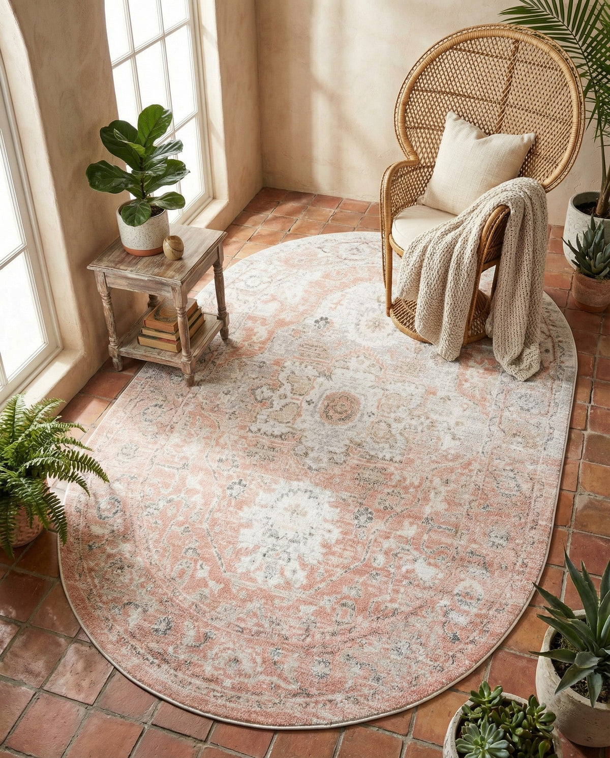 Parisian Elegance Collection Area Rug - Versailles (Rose Pink) Oval Rose Pink  lifestyle 92