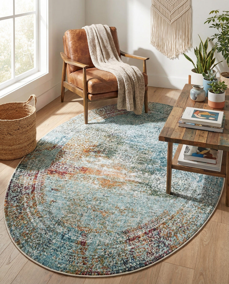 Caribbean Breeze Collection Area Rug -  Yucatan Oval Multi  lifestyle 48