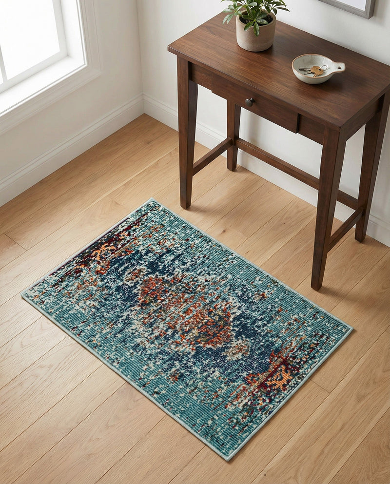 Venetian Tapestry Collection Area Rug -  Giudecca Rectangle Turquoise  lifestyle 39