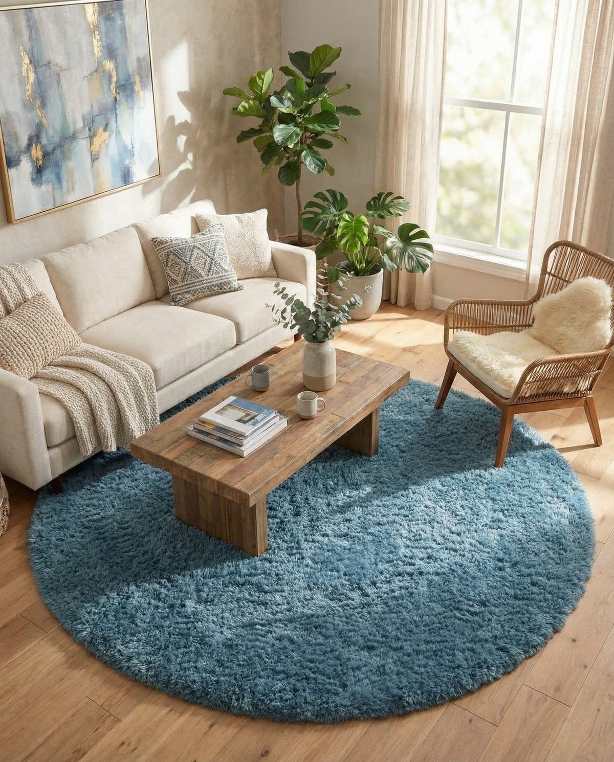 Eternal Plush Oasis Collection Area Rug -  Tranquility (Aegean Blue) Round Aegean Blue  lifestyle 78