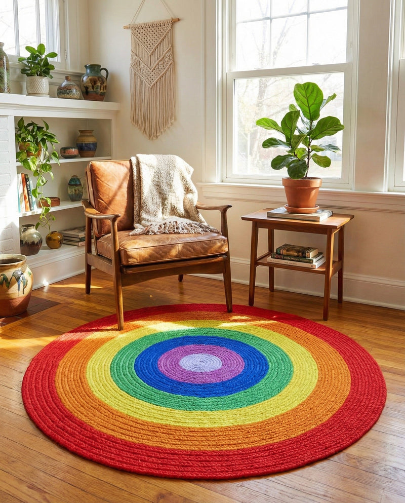 Sunset Isle Wool Braids Collection Area Rug - Paradise Round Multi  lifestyle 61