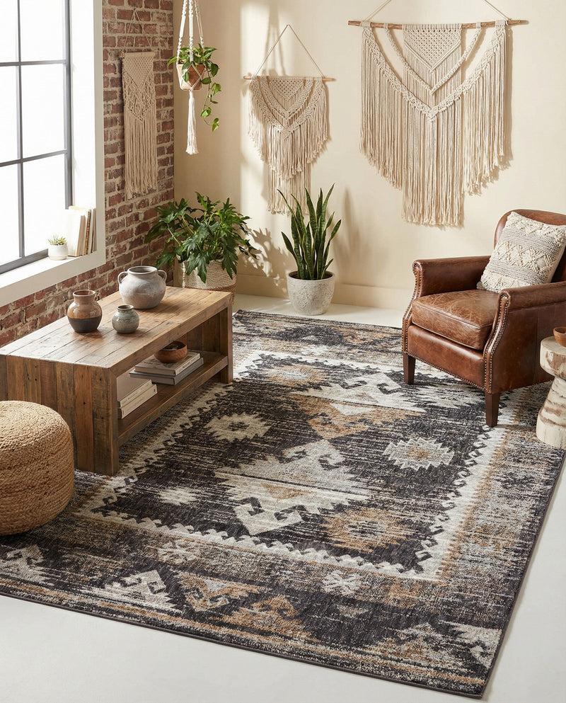 Desert Modern Eco Rug Series Collection Area Rug -  Mojave Rectangle Charcoal Gray  lifestyle 12