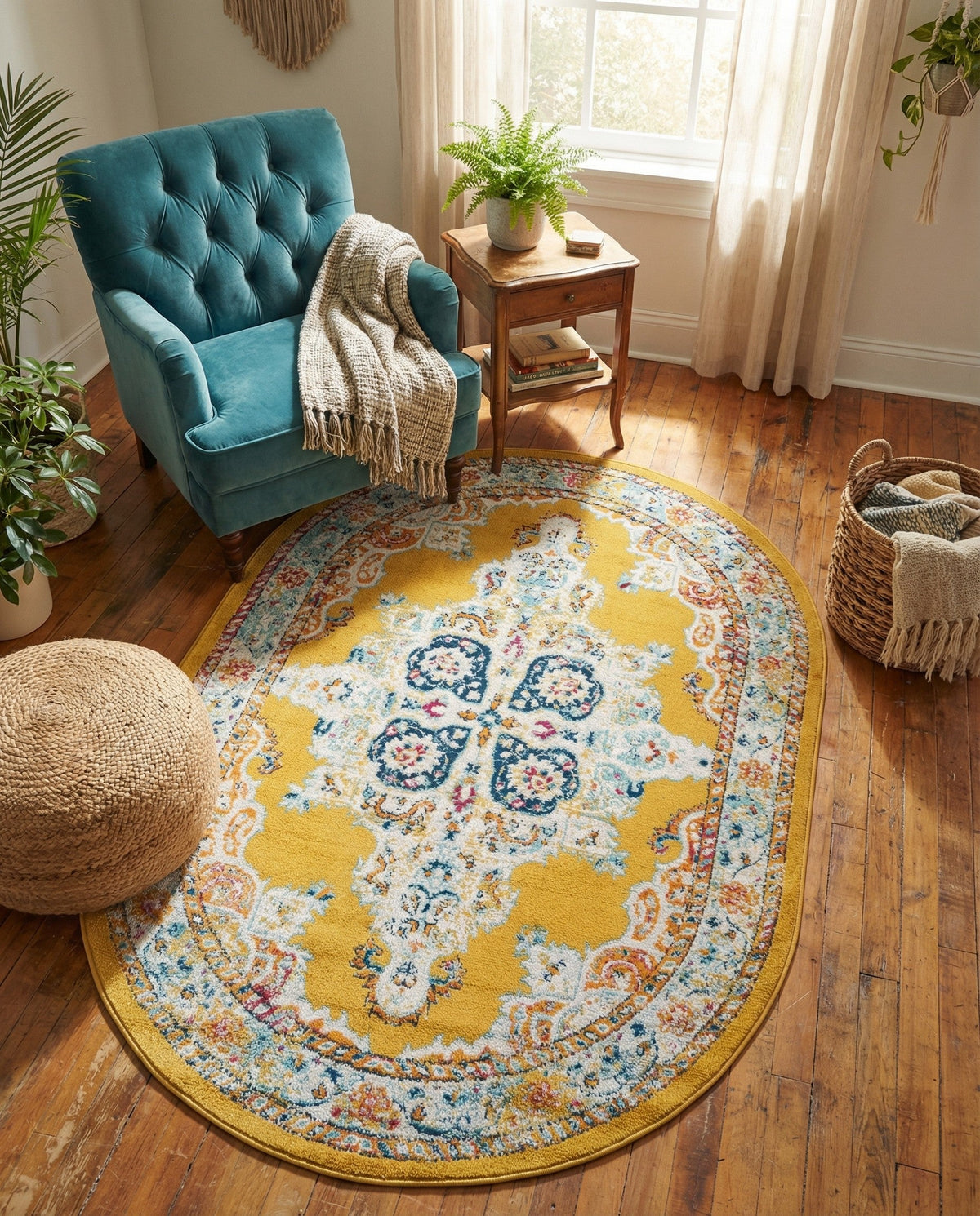 Beverly Grove Collection Area Rug -  Fairfax (Yellow) Oval Yellow  lifestyle 84