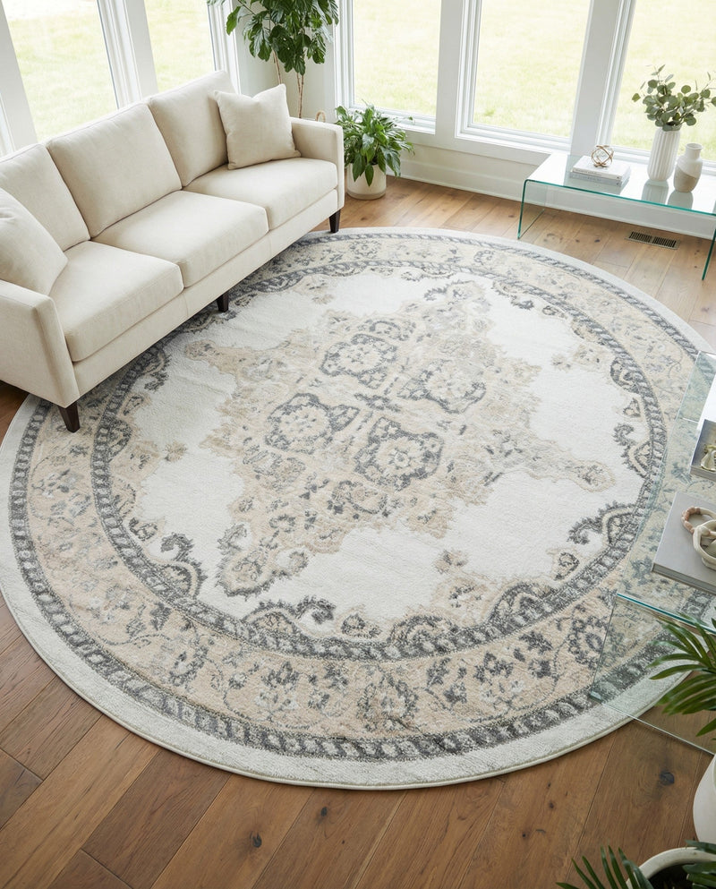 Beverly Grove Collection Area Rug -  Fairfax (Ivory) Round Ivory  lifestyle 58
