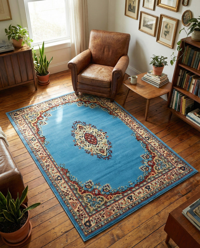 Tabriz Tapestry Collection Area Rug - Azerbaijan (Light Blue) Rectangle Light Blue  lifestyle 15