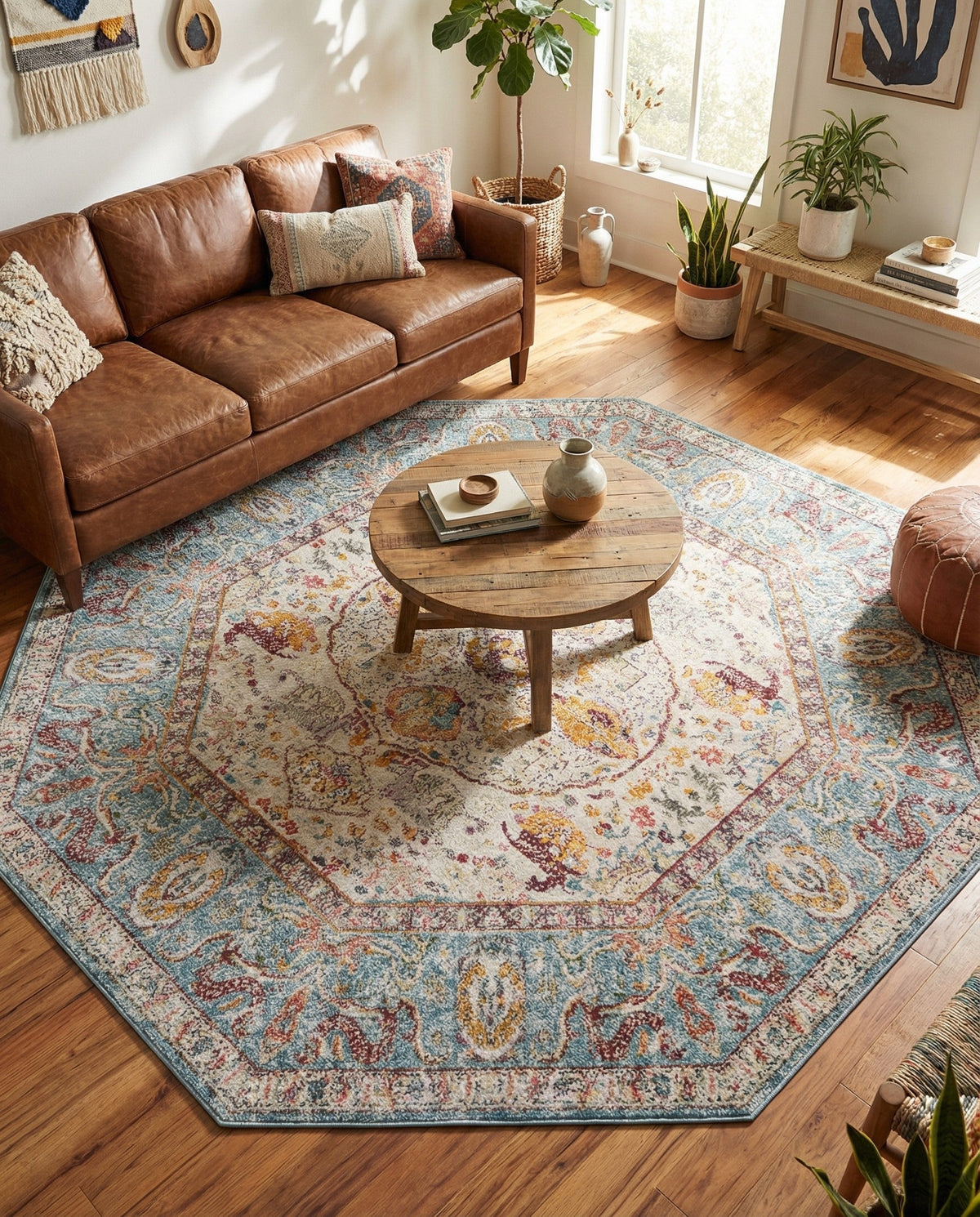 Caribbean Breeze Collection Area Rug -  Xcalak Octagon Light Blue  lifestyle 105
