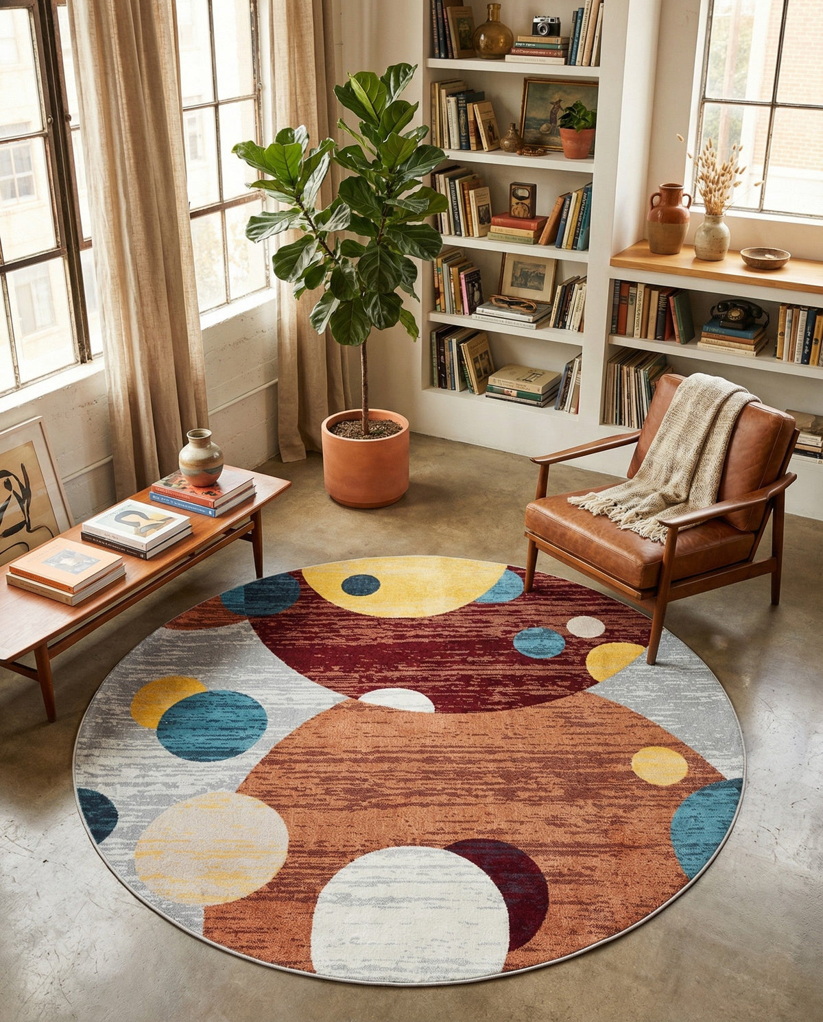 Aegean Elegance Washables Collection Area Rug -  Crete Round Multi  lifestyle 82
