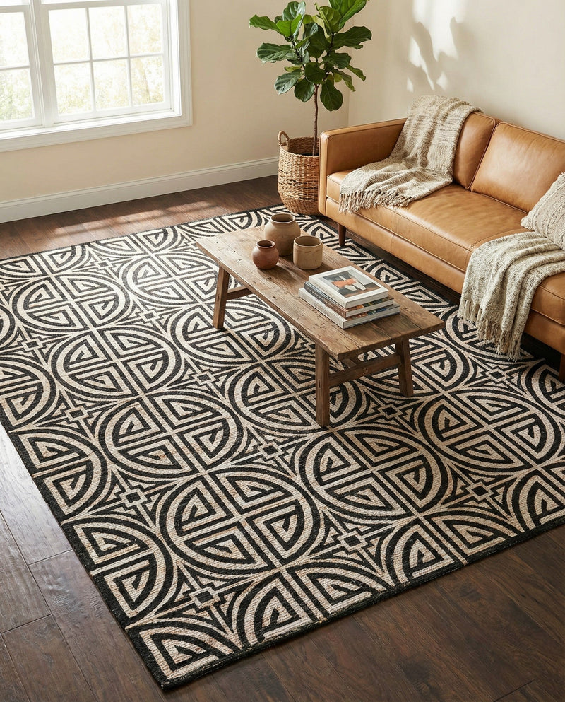 Savannah Threads Collection Area Rug -  Thar Rectangle Black and Ivory  lifestyle 18