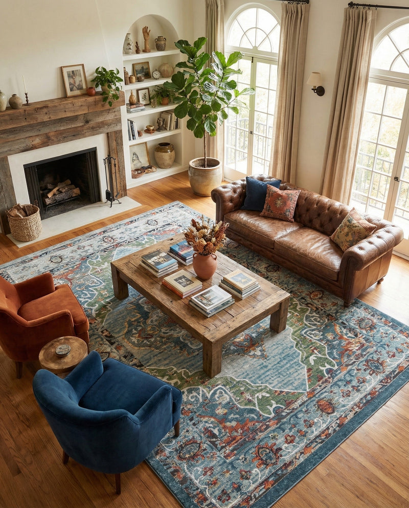 Savannah Soiree Collection Area Rug - Serengeti (Blue) Rectangle Blue  lifestyle 12