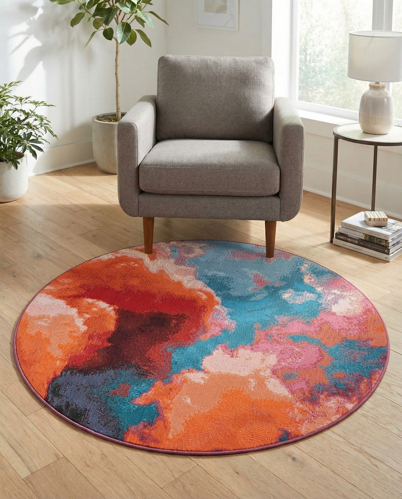 Urban Terrace Collection Area Rug -  Patio Round Gray and Pink  lifestyle 58