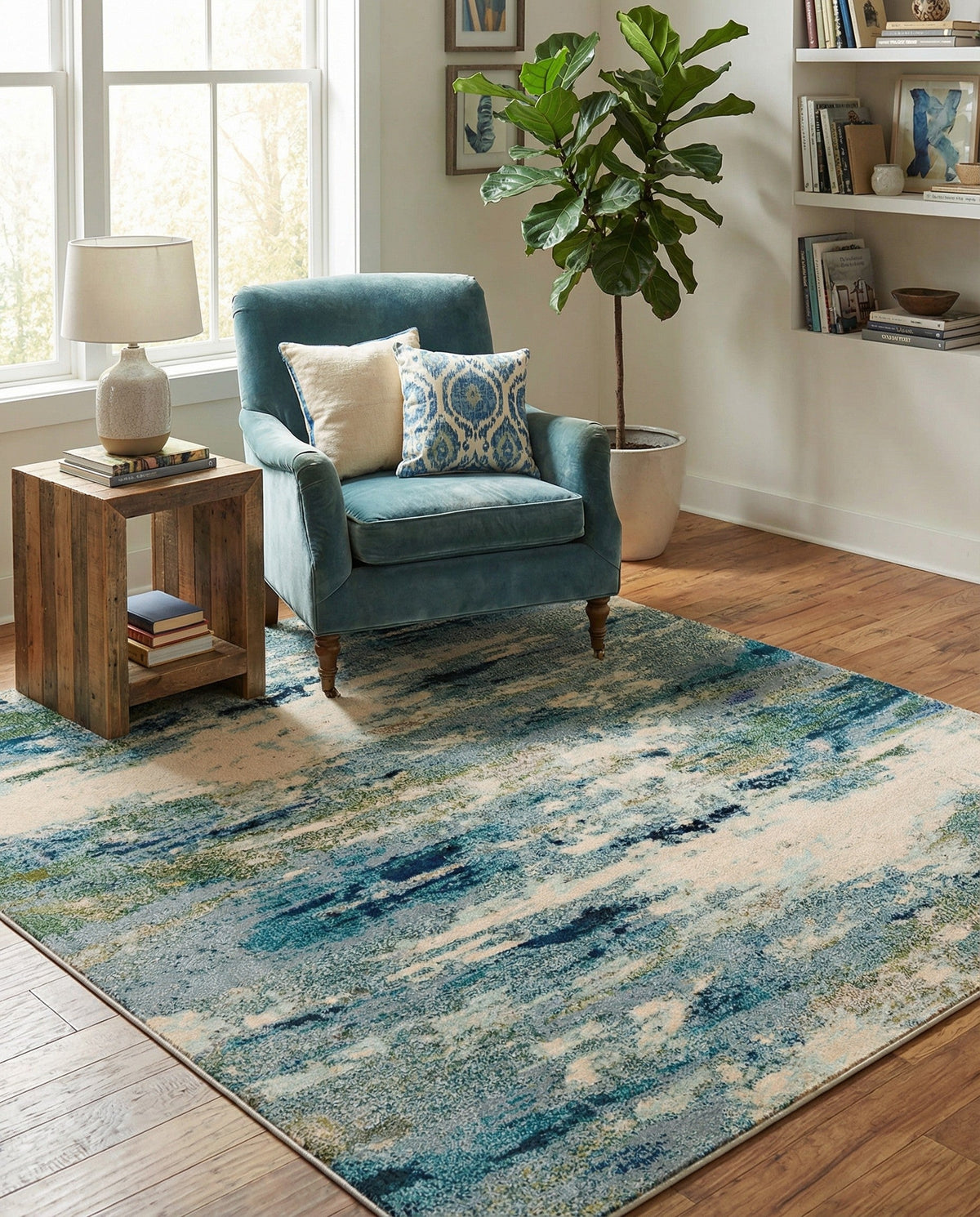 Chromatic Oasis Collection Area Rug -  Serene Square Light Blue  lifestyle 104
