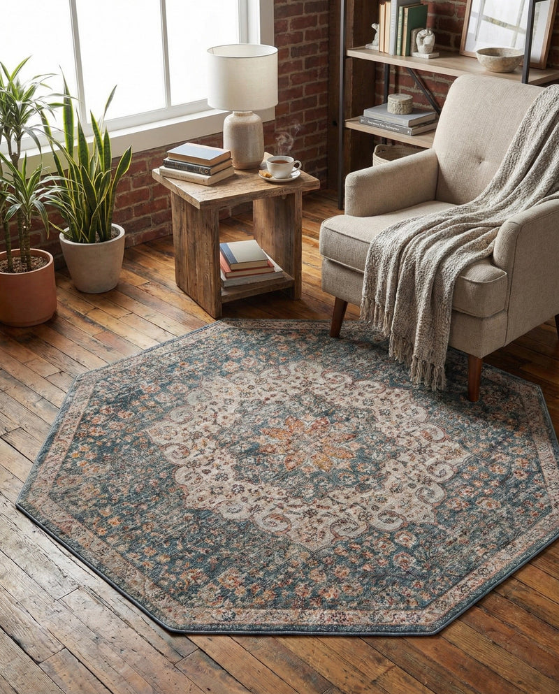 Coastal Haven Collection Area Rug - Seabreeze (Blue) Octagon Blue  lifestyle 52