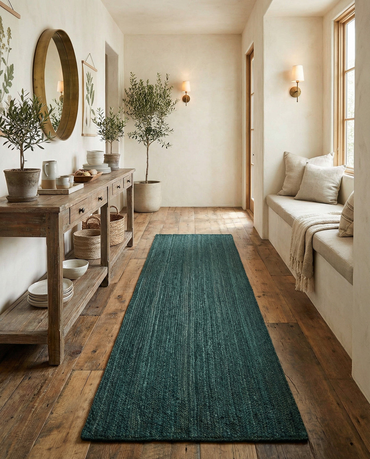 Woven Seaside Jute Collection Area Rug - Martha's Runner Green  lifestyle 96
