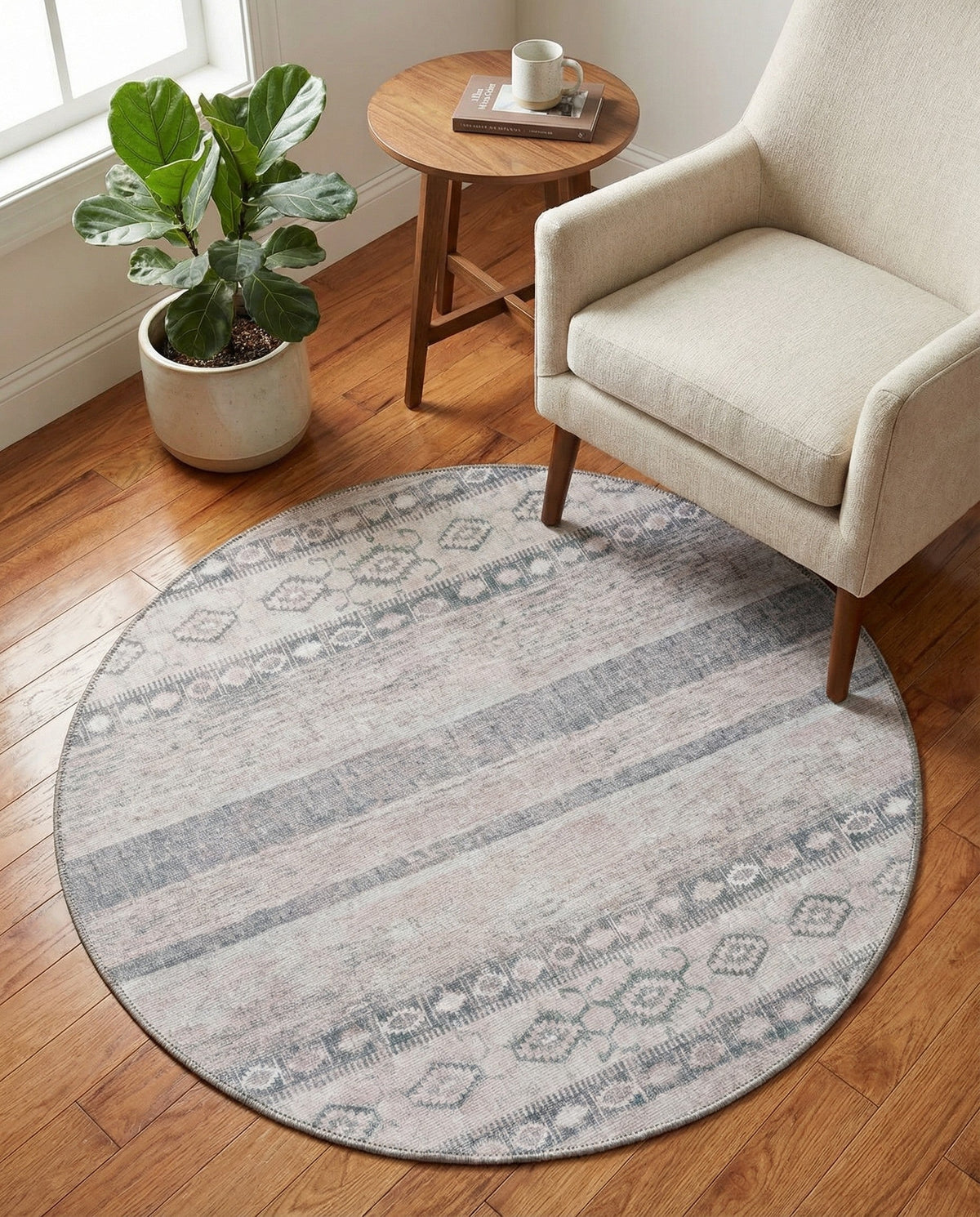 Heritage Elegance Collection Area Rug -  Edinburgh Round Gray  lifestyle 134