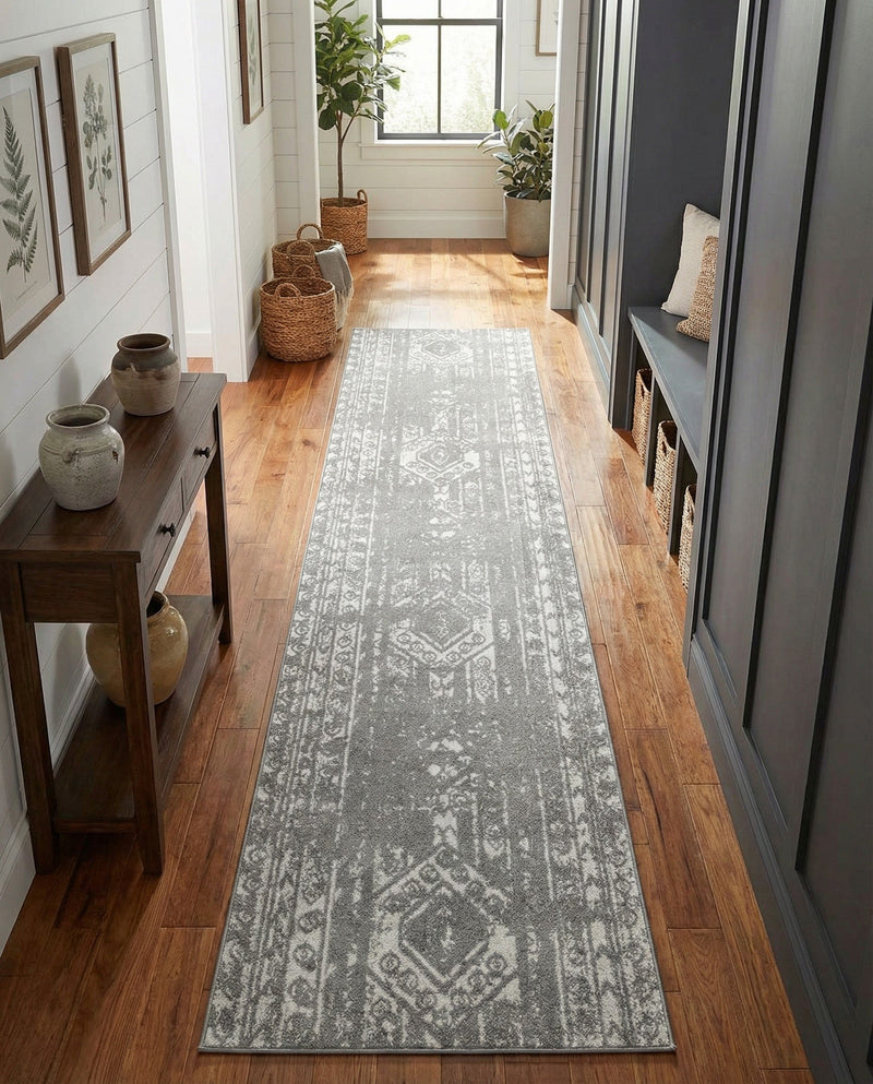 Brighton Stripes Collection Area Rug - Sussex (Gray and Ivory) Runner Gray and Ivory  lifestyle 73