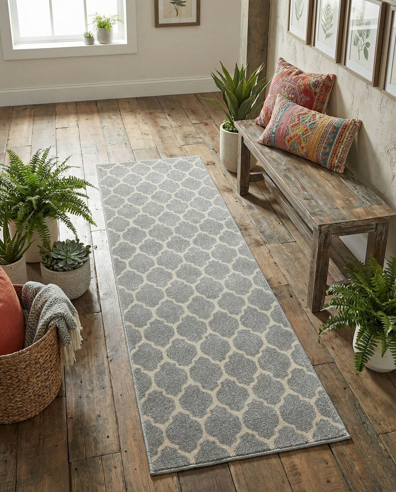Lattice Gardens Collection Area Rug -  Bloomfield (Light Gray) Runner Light Gray  lifestyle 61