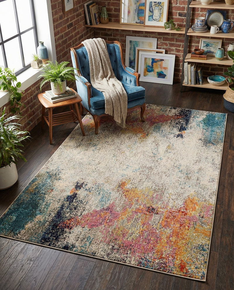 Chromatic Oasis Collection Area Rug -  Azure Rectangle Beige  lifestyle 36