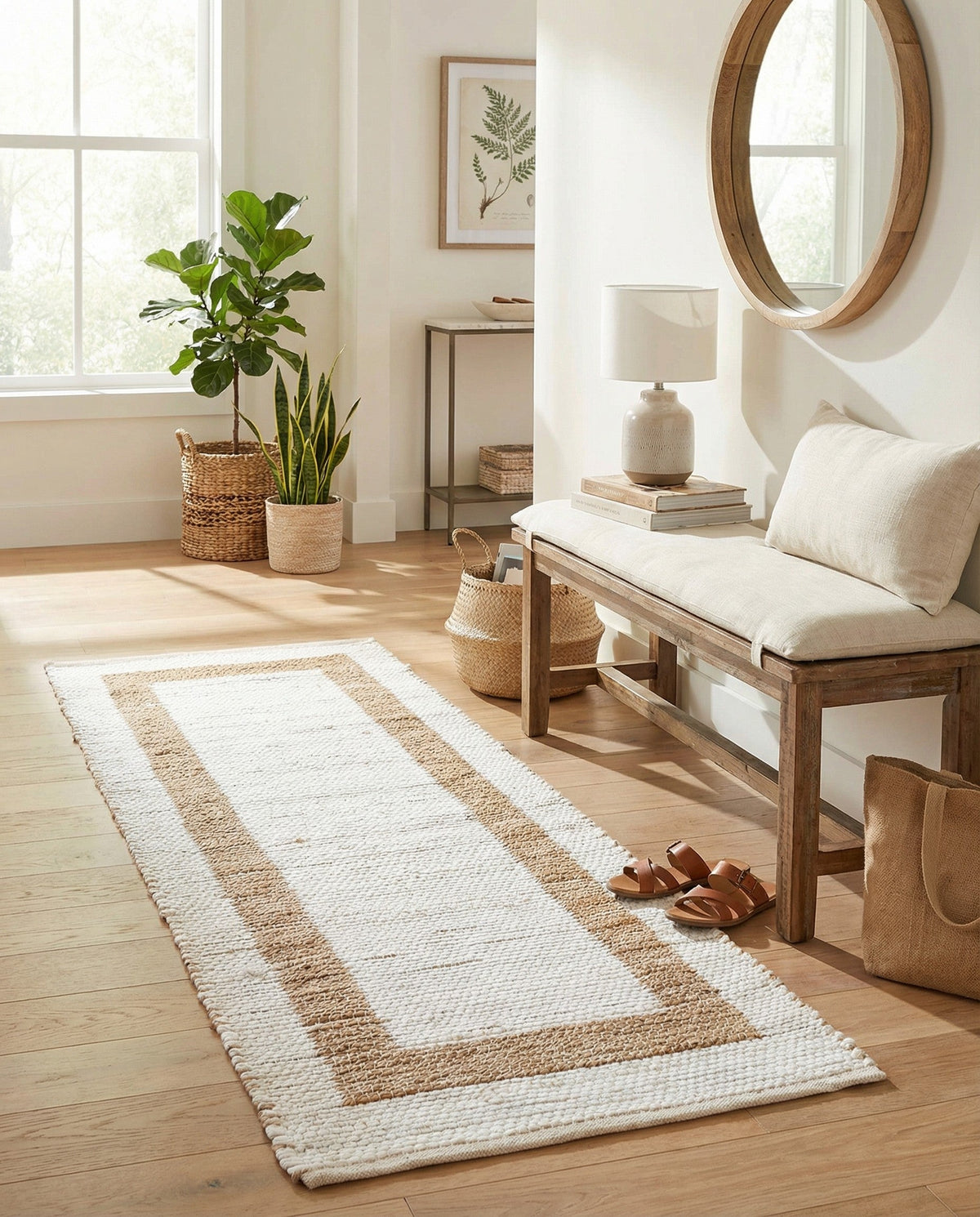 Osian Looms Collection Area Rug - Durham Runner White and Natural  lifestyle 169
