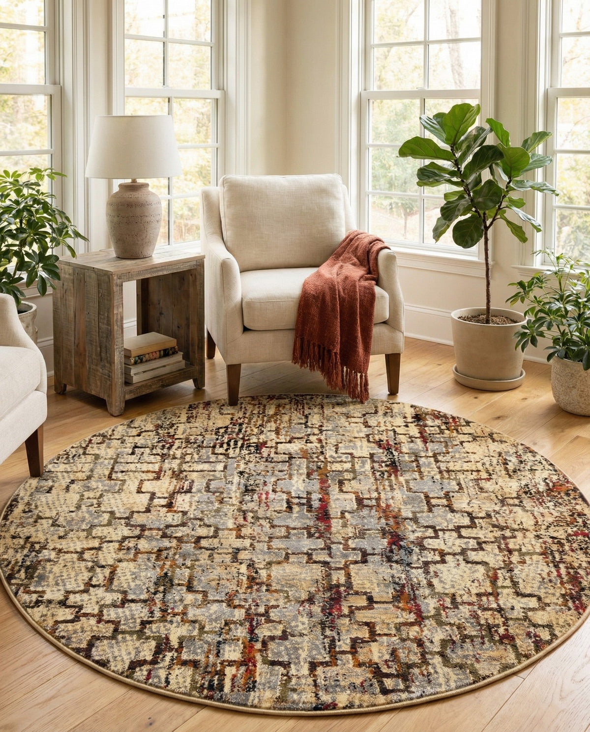 Neptune Elegance Collection Area Rug -  Proteus Round Beige Cream  lifestyle 137