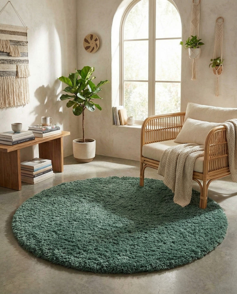 Eternal Plush Oasis Collection Area Rug -  Tranquility (Forest Green) Round Forest Green  lifestyle 75
