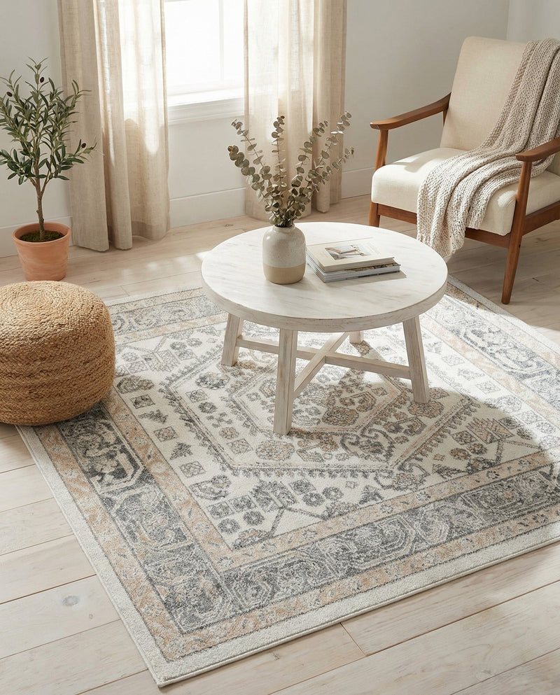 Adriana Terrace Collection Area Rug - Capri (Ivory) Square Ivory  lifestyle 30