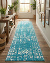 Brighton Stripes Collection Area Rug - Sussex (Turquoise) Runner Turquoise  lifestyle 63