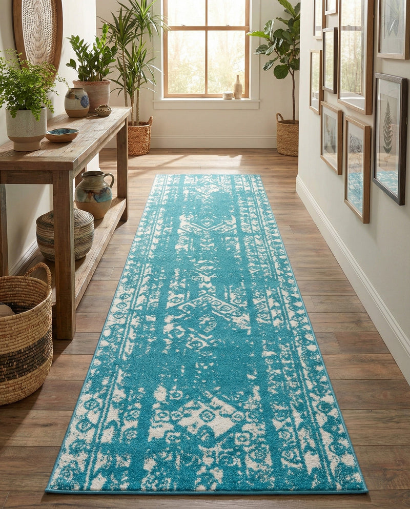 Brighton Stripes Collection Area Rug - Sussex (Turquoise) Runner Turquoise  lifestyle 63