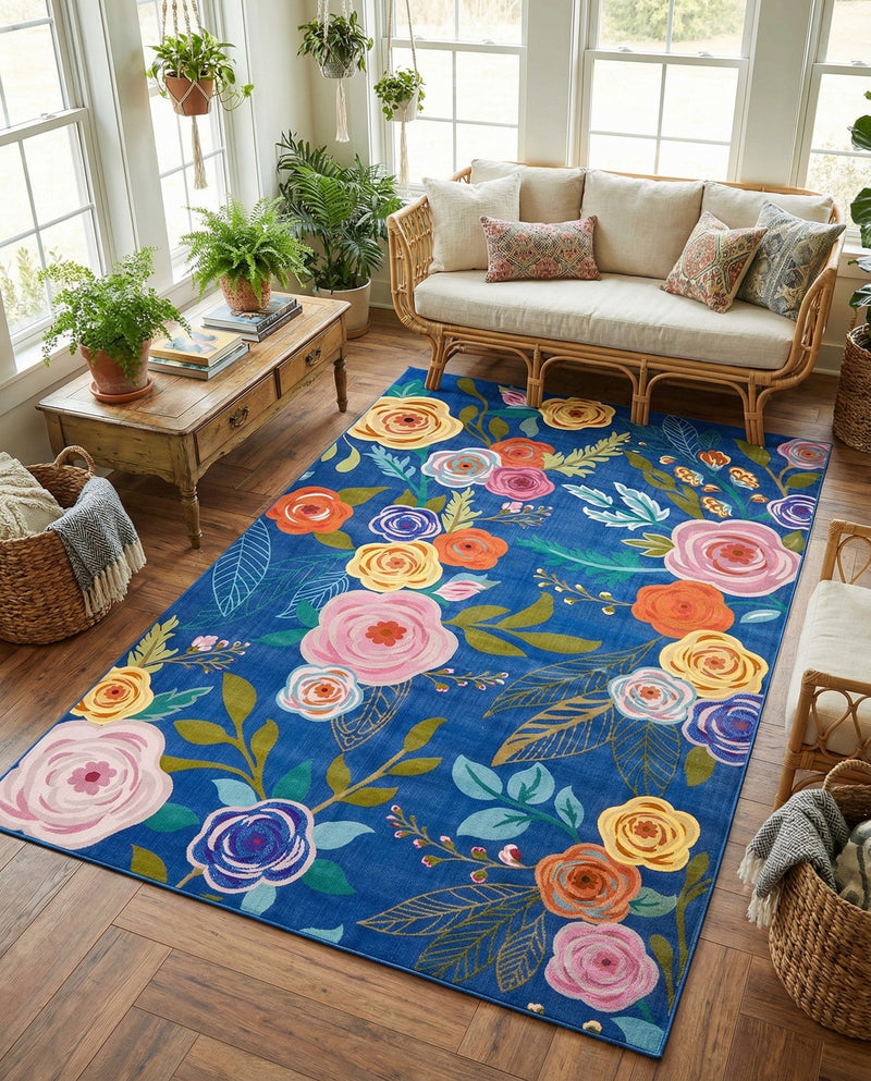 Meadow Breeze Collection Area Rug -  Petal Rectangle Blue  lifestyle 21
