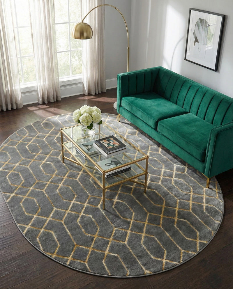 Hollywood Luxe Collection Area Rug - Sunset (Gray Gold) Oval Gray Gold  lifestyle 57