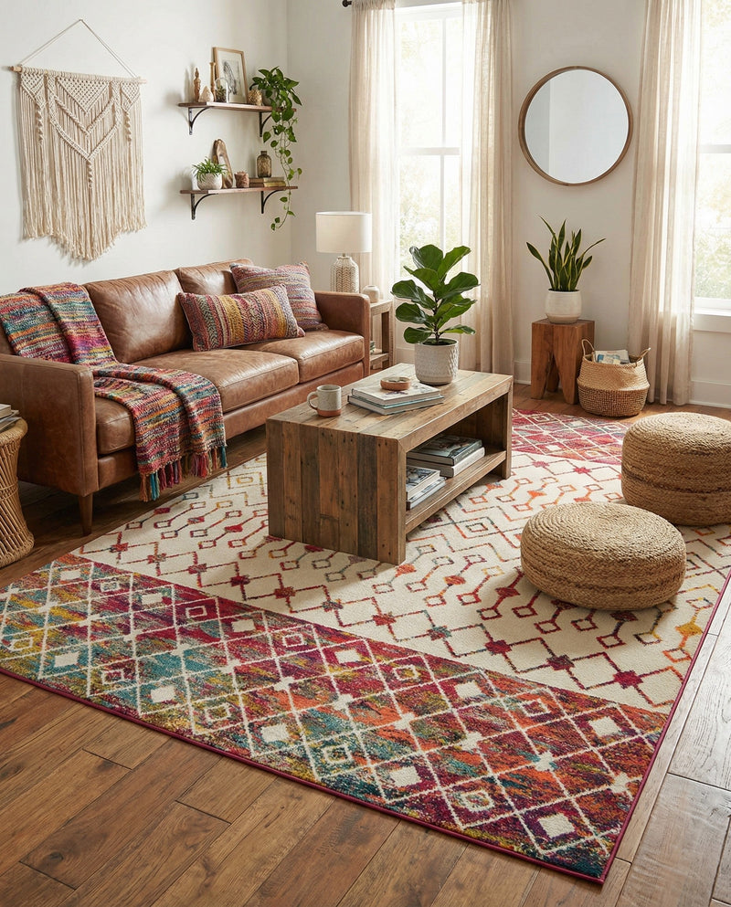 Mediterranean Lattice Collection Area Rug -  Casablanca (Ivory Multi) Rectangle Ivory Multi  lifestyle 7