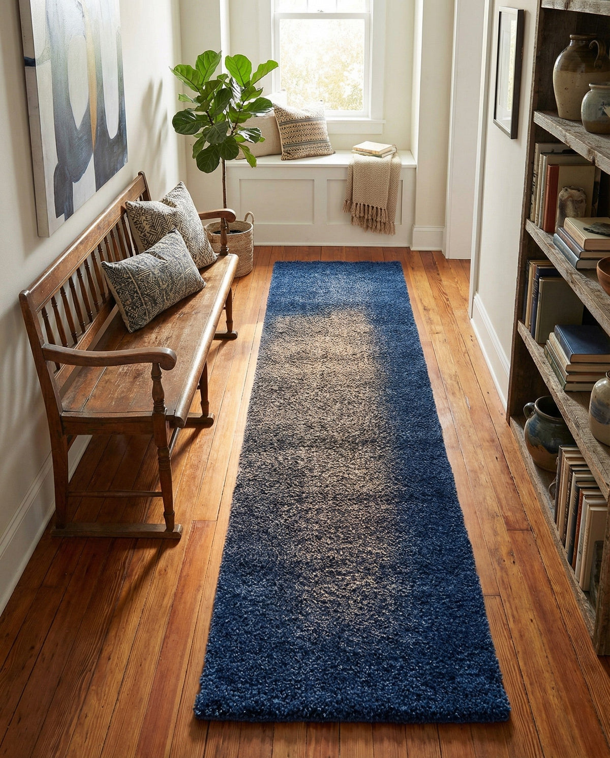 Solid Shag Seaside Collection Area Rug - Azure Cove (Navy Blue) Runner Navy Blue  lifestyle 102