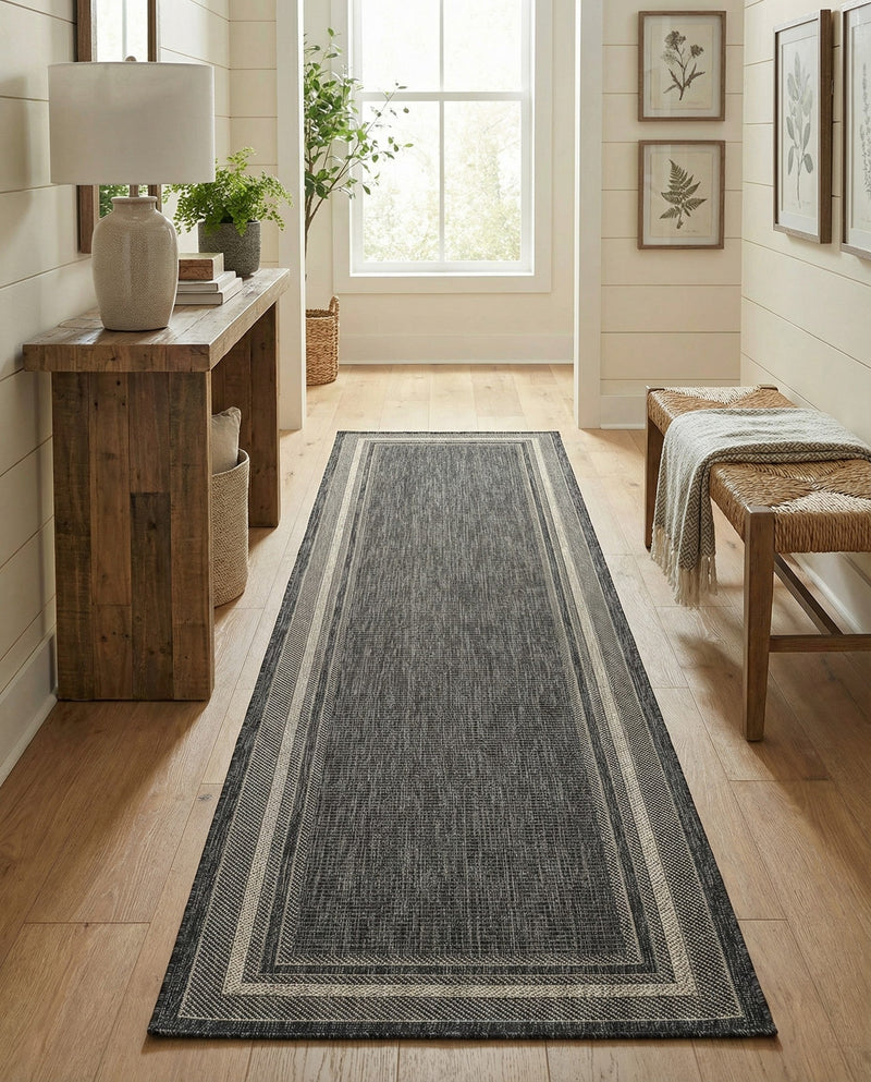 Terrace Fringe Collection Area Rug - Veranda (Black) Runner Black  lifestyle 51