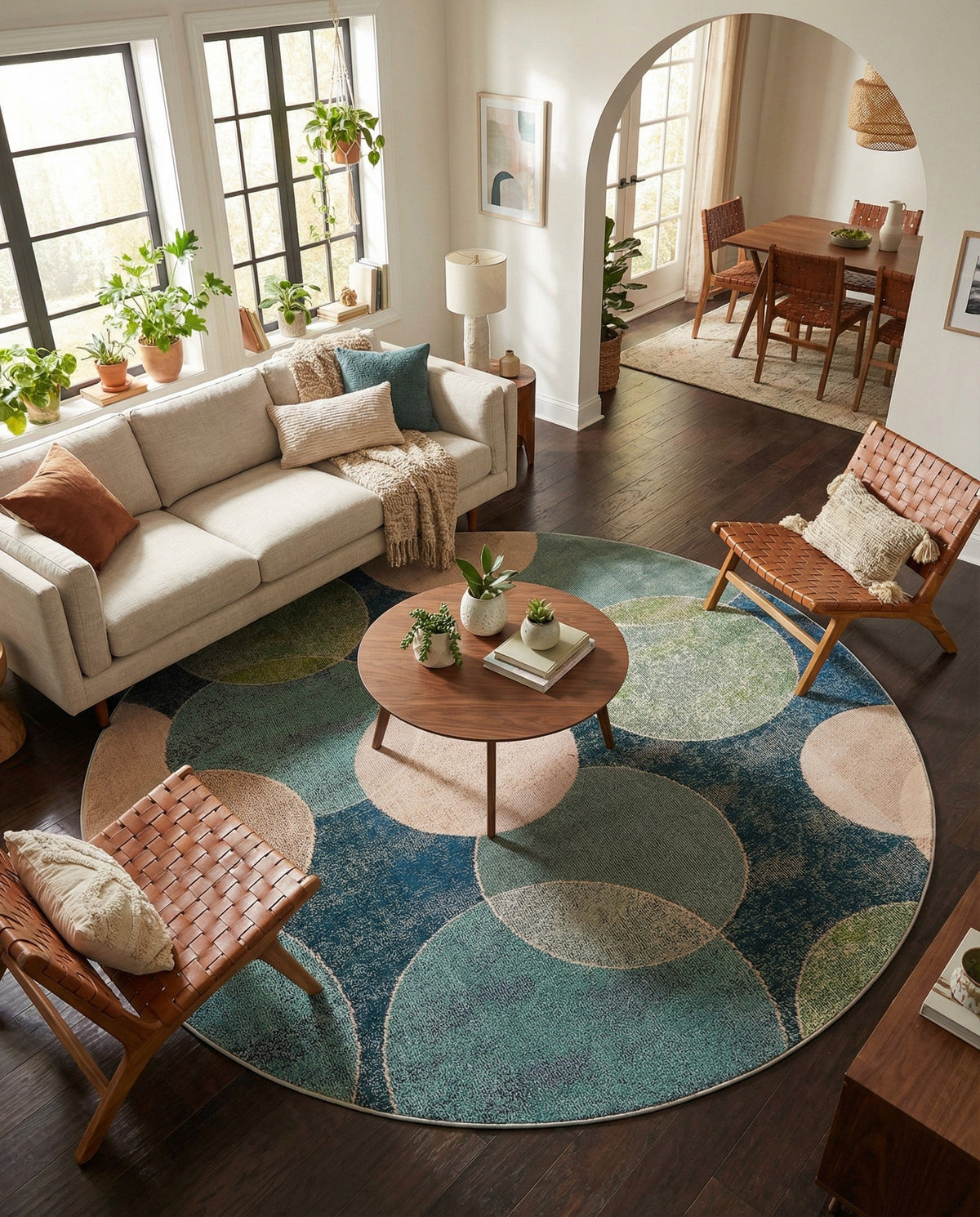 Chromatic Oasis Collection Area Rug -  Zephyr Round Navy Blue  lifestyle 121