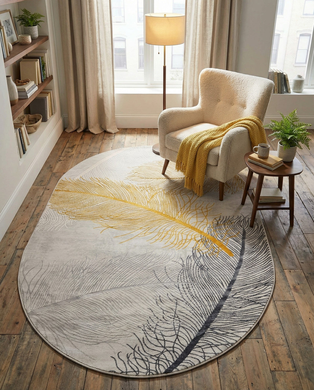 Bloomsbury Elegance Collection Area Rug -  Westminster Oval Yellow Gray  lifestyle 155