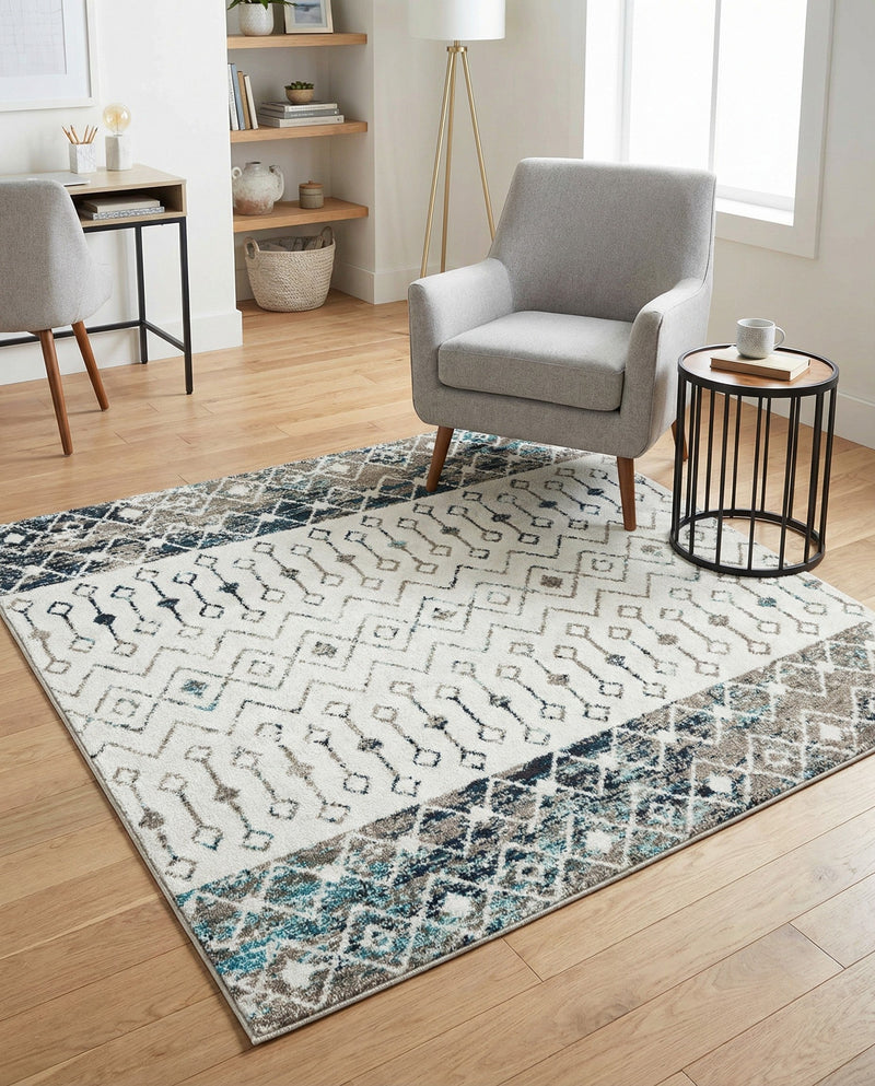 Mediterranean Lattice Collection Area Rug -  Casablanca (Ivory Gray Blue) Square Ivory Gray Blue  lifestyle 37