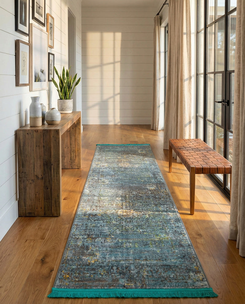 Caribbean Breeze Collection Area Rug -  Martinique Runner Turquoise  lifestyle 48