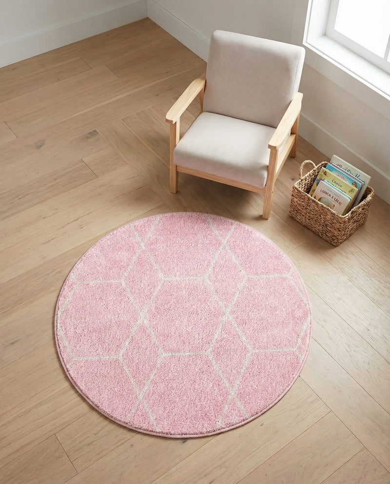 Trellis Mosaic Collection Area Rug - Arborville (Light Pink) Round Light Pink  lifestyle 84
