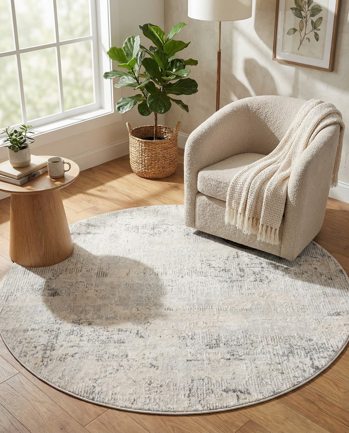 Aegean Elegance Collection Area Rug -  Ithaca Round Gray  lifestyle 89