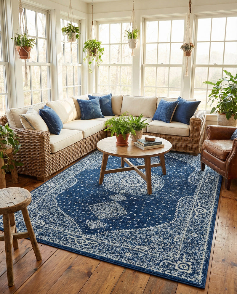 Dover Terrace Collection Area Rug - Marina (Navy Blue) Rectangle Navy Blue  lifestyle 9