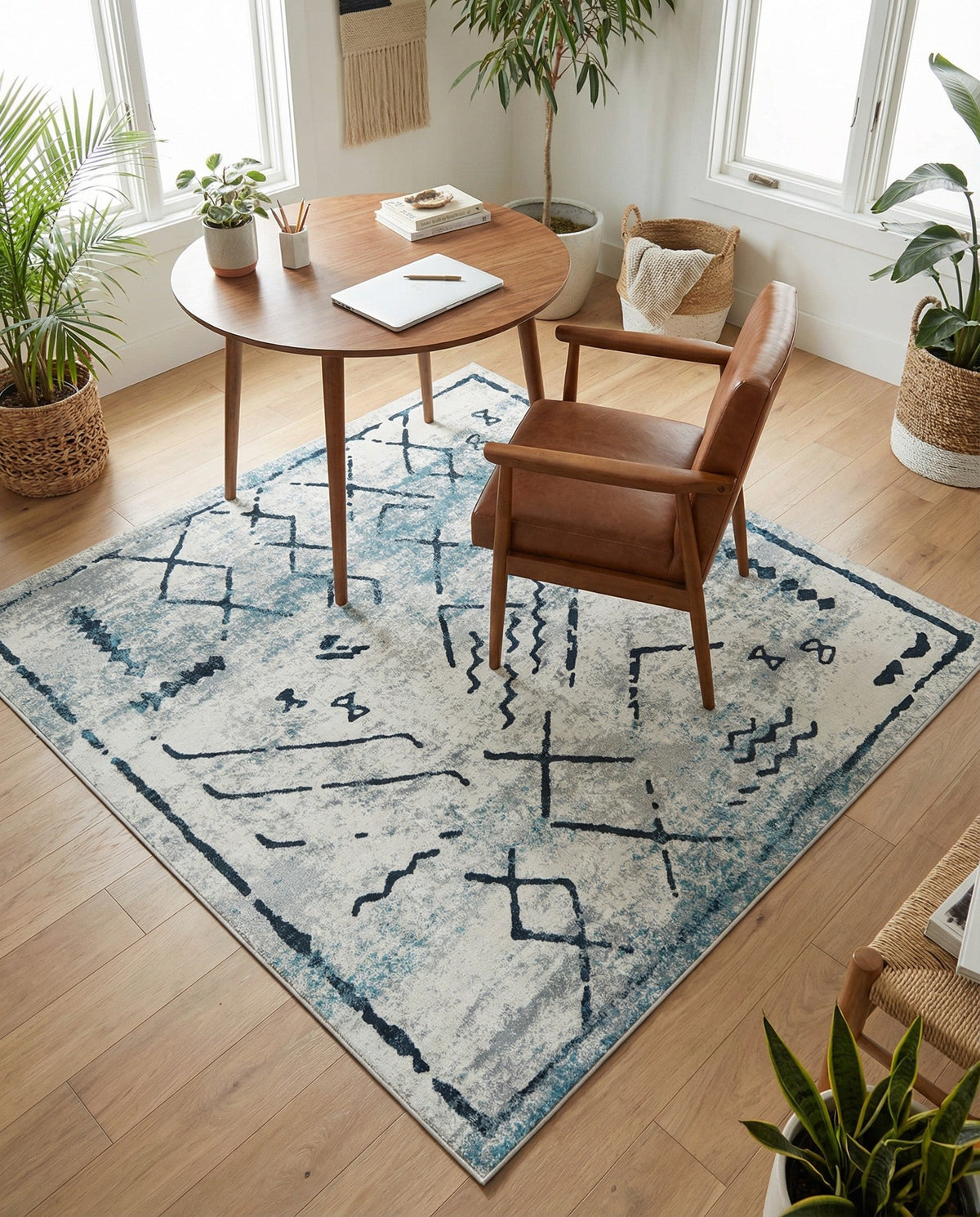 Aegean Elegance Washables Collection Area Rug - Santorini Square Ivory Gray  lifestyle 50