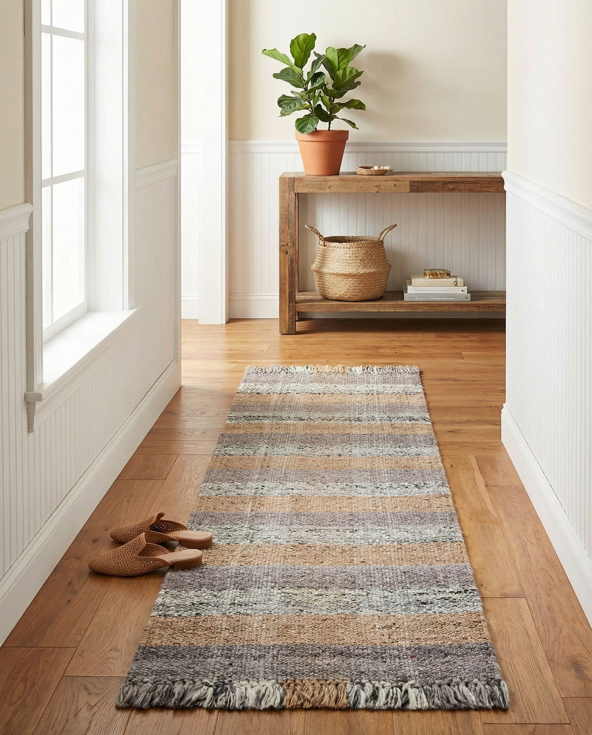Sustainable Grid Indoor-Outdoor Oasis Collection Area Rug - Savannah Runner Desert Gray  lifestyle 210