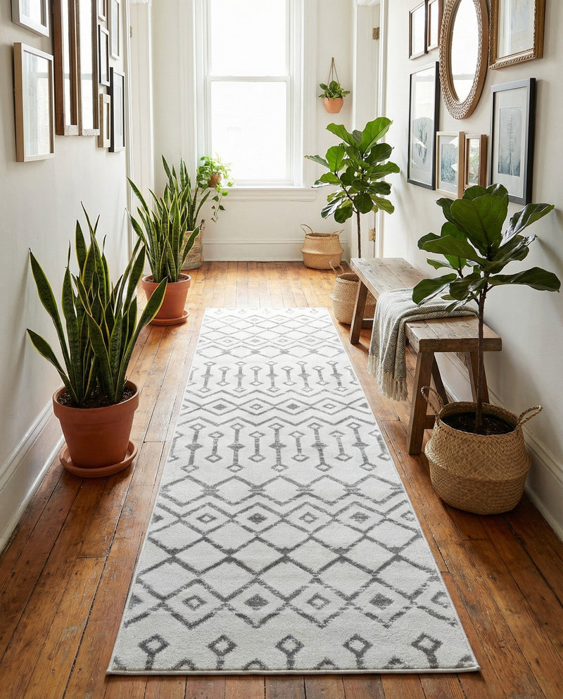 Marrakech Lattice Collection Area Rug - Medina (Ivory) Runner Ivory  lifestyle 51