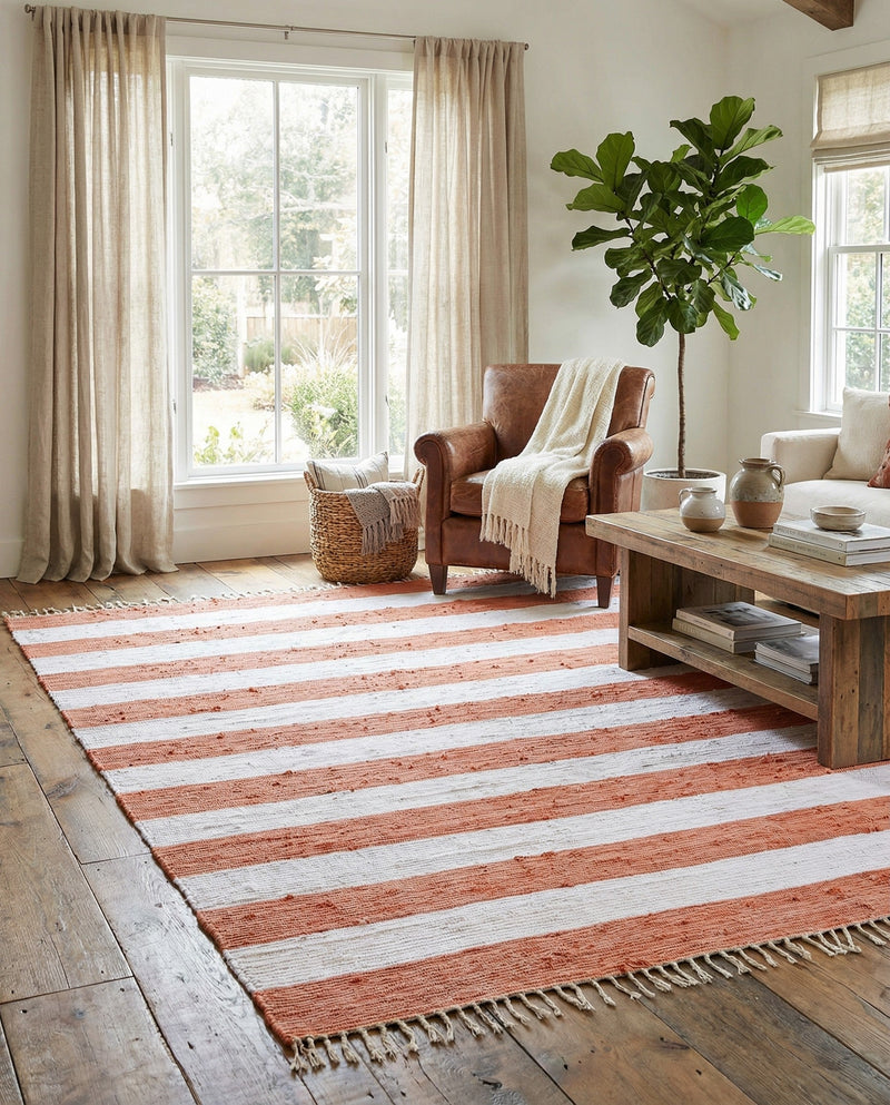 Tassel Trail Collection Area Rug - Pathway (Coral and Ivory) Rectangle Coral and Ivory  lifestyle 10