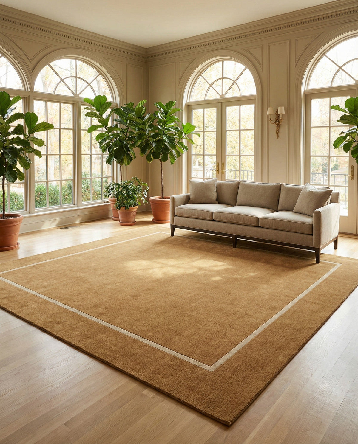Savannah Borders Wool Collection Area Rug - Chatham Square Latte Brown  lifestyle 200