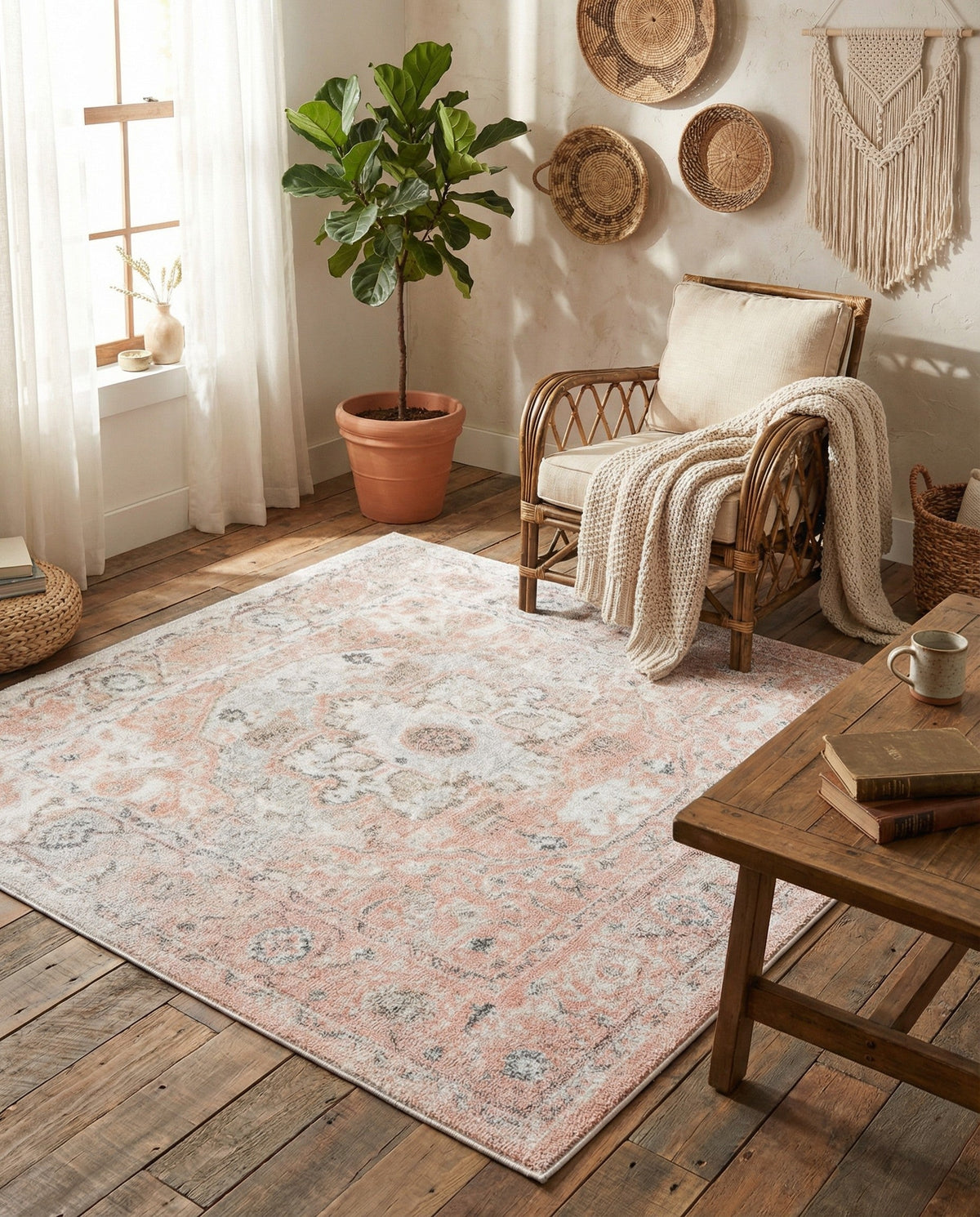 Parisian Elegance Collection Area Rug - Versailles (Rose Pink) Square Rose Pink  lifestyle 112
