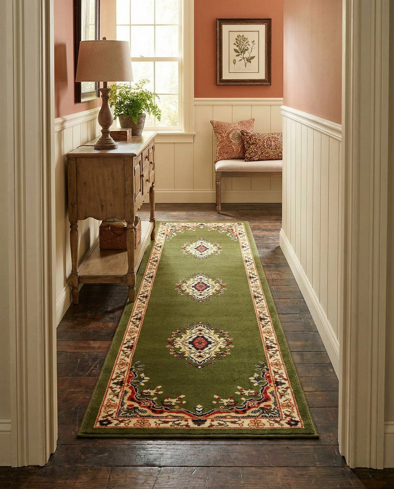 Tabriz Tapestry Collection Area Rug - Azerbaijan (Green) Runner Green  lifestyle 53
